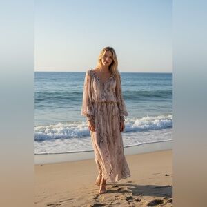 Elie Tahari Snake Print Maxi Dress Smocked Waist Resort Sz 2